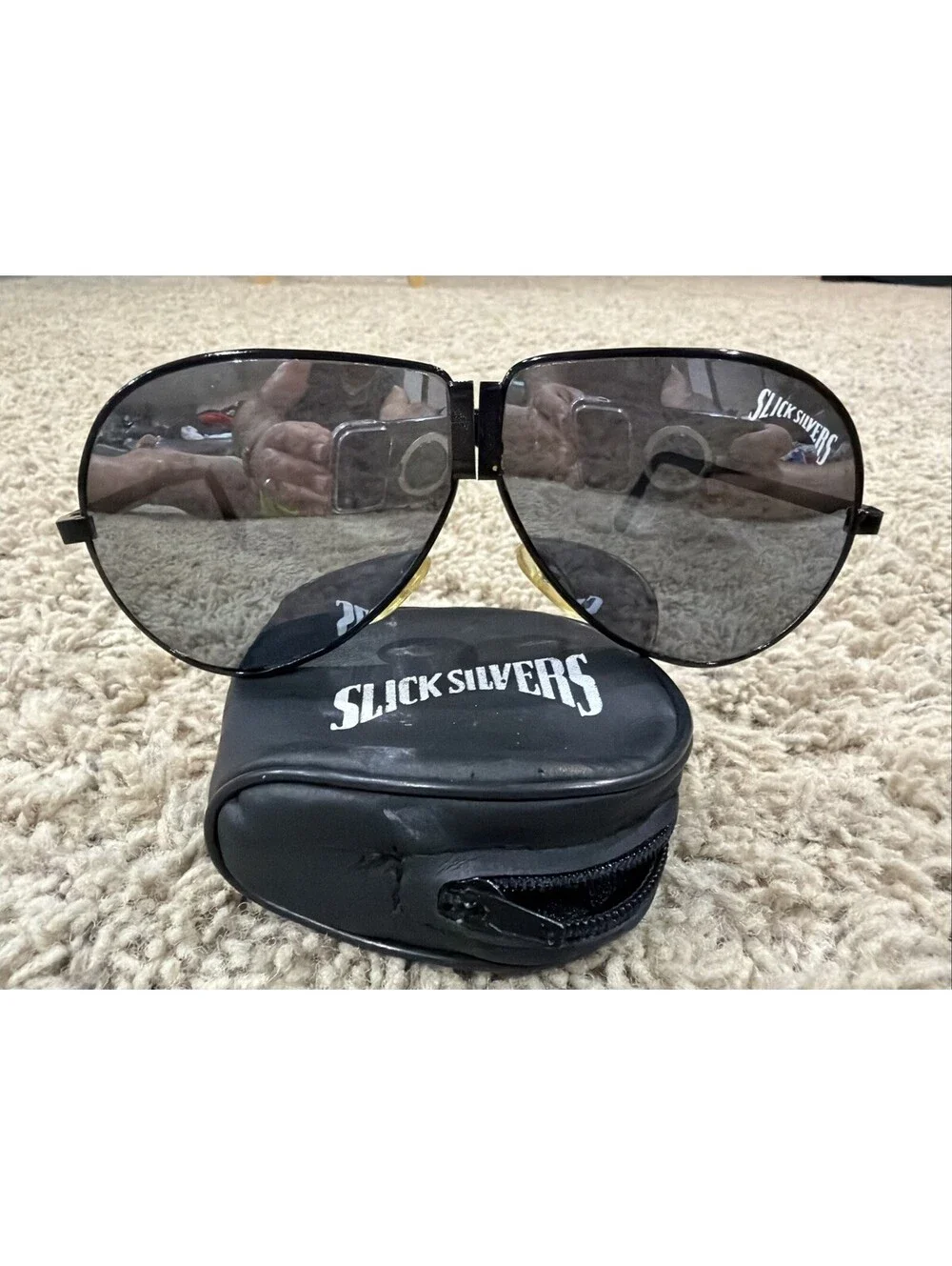 Folding Aviator Sunglasses Slick Silvers Black Shades Travel Vacation Cruise